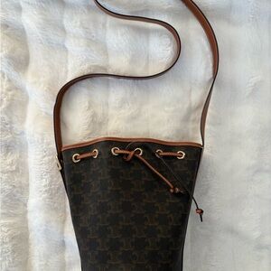 Celine Triomphe Canvas Calfskin Small Drawstring Bucket Bag